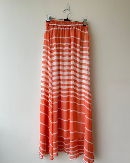 Orange and white striped maxi skirt