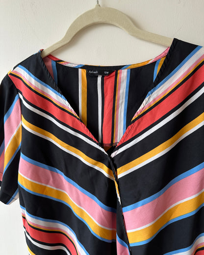 Black multicolor striped crossover top