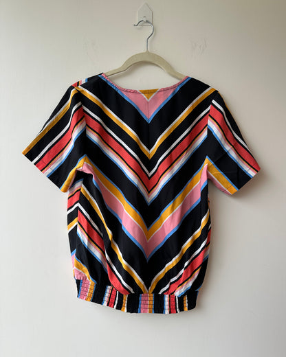 Black multicolor striped crossover top