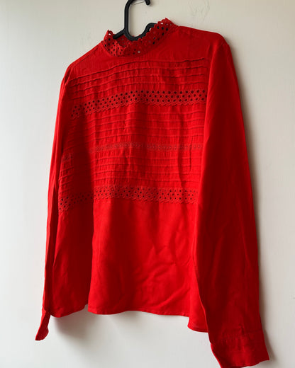 Orange full sleeves top with lace detail