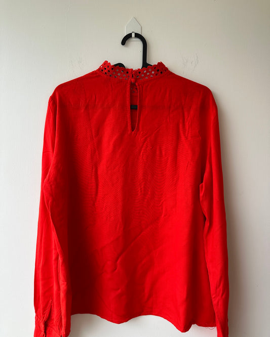 Orange full sleeves top with lace detail
