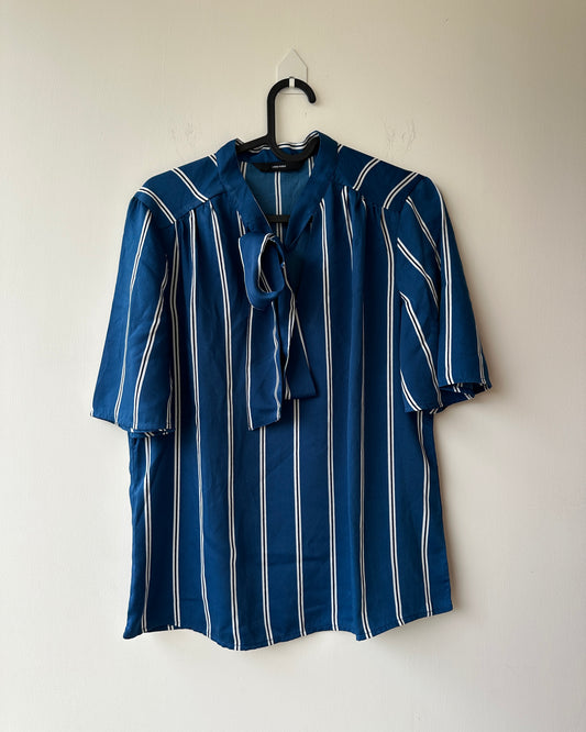Blue striped formal shirt with bow