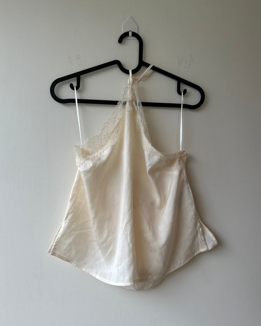 Beige halterneck satin top