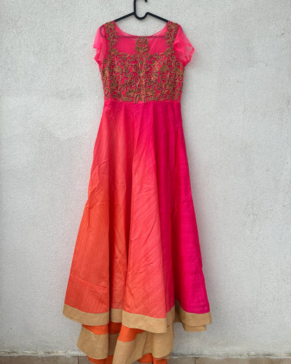 Pink and orange embroidered gown