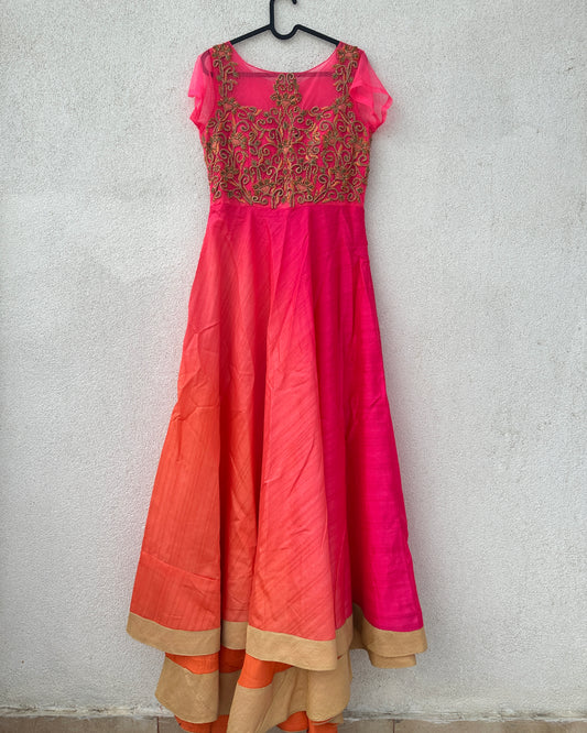 Pink and orange embroidered gown