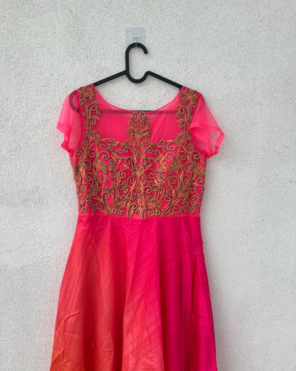 Pink and orange embroidered gown
