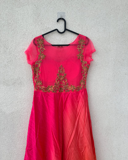 Pink and orange embroidered gown