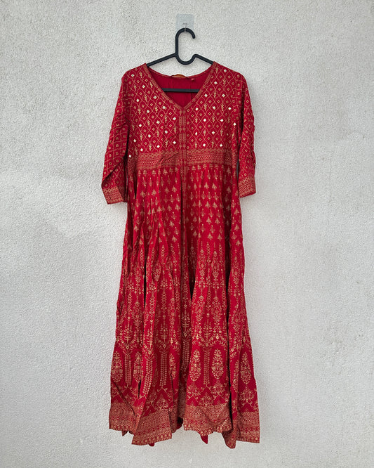 Red foil print kurta