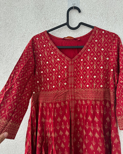 Red foil print kurta