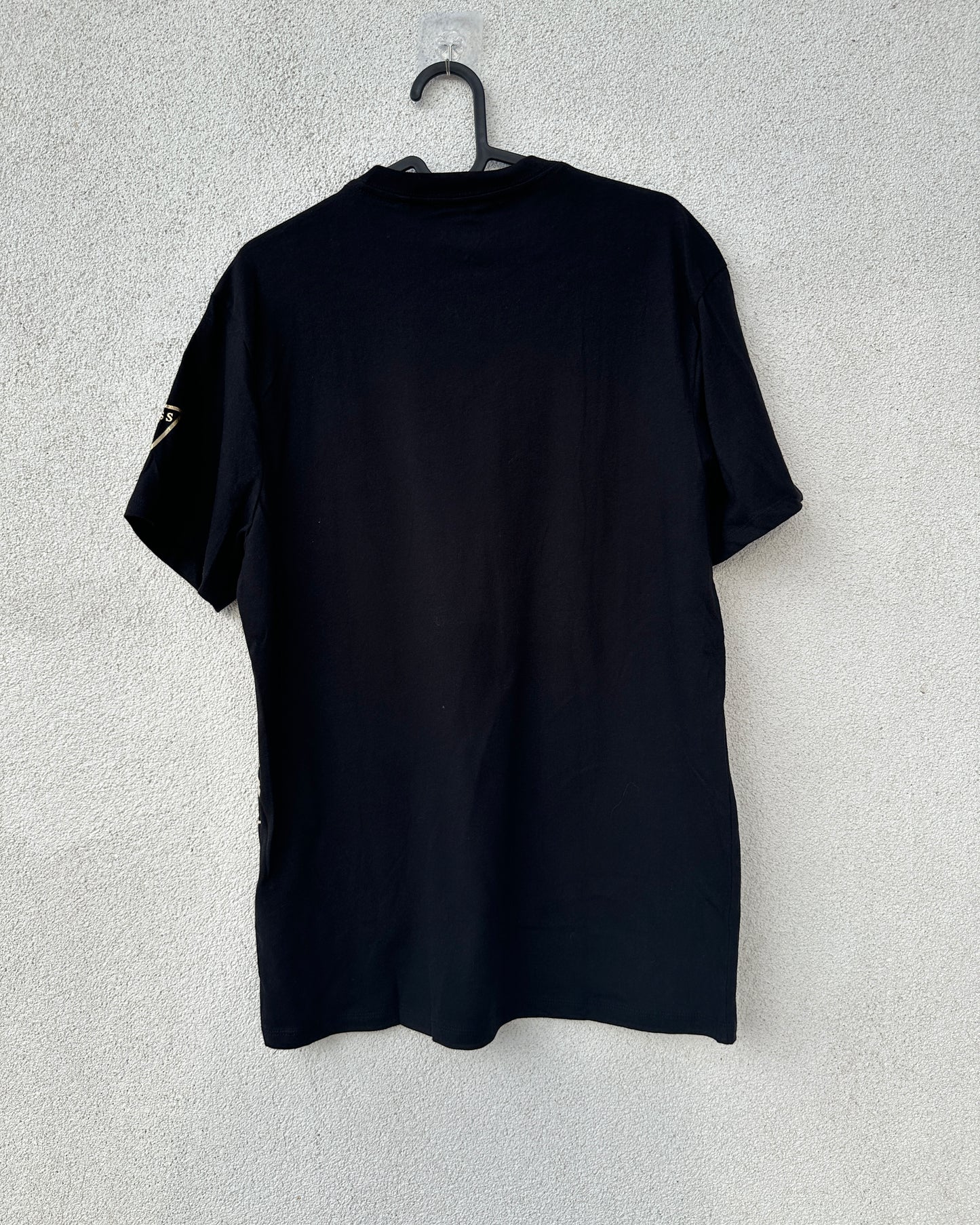 Black T shirt with lion and rose patchwork