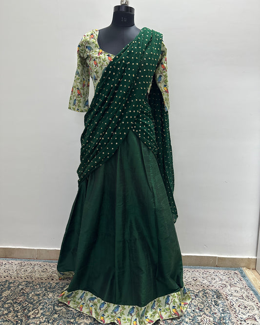 Dark green langa voni set (3 pcs)