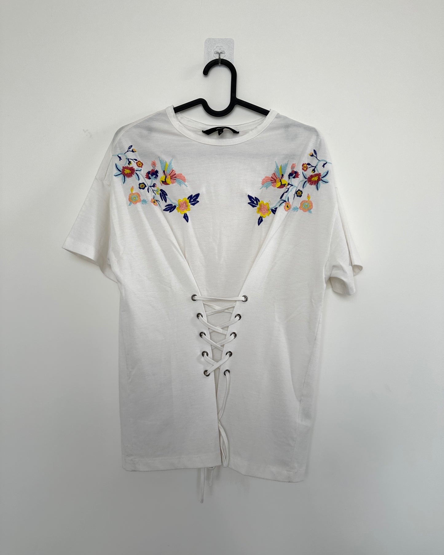 white floral top with string tie up