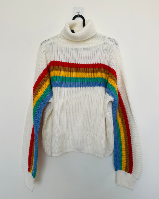 Oversized rainbow white knit sweater
