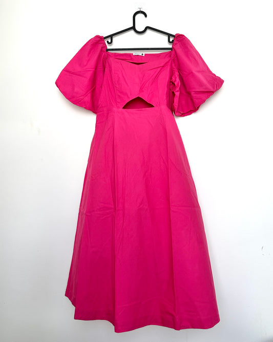 Pink Puff sleeves midi dress with cut-out