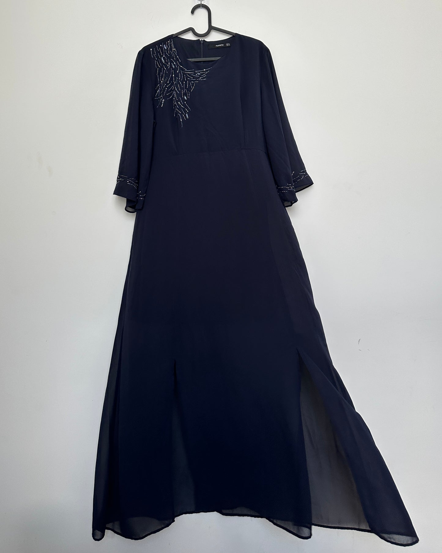 Navy blue maxi dress with embellishments