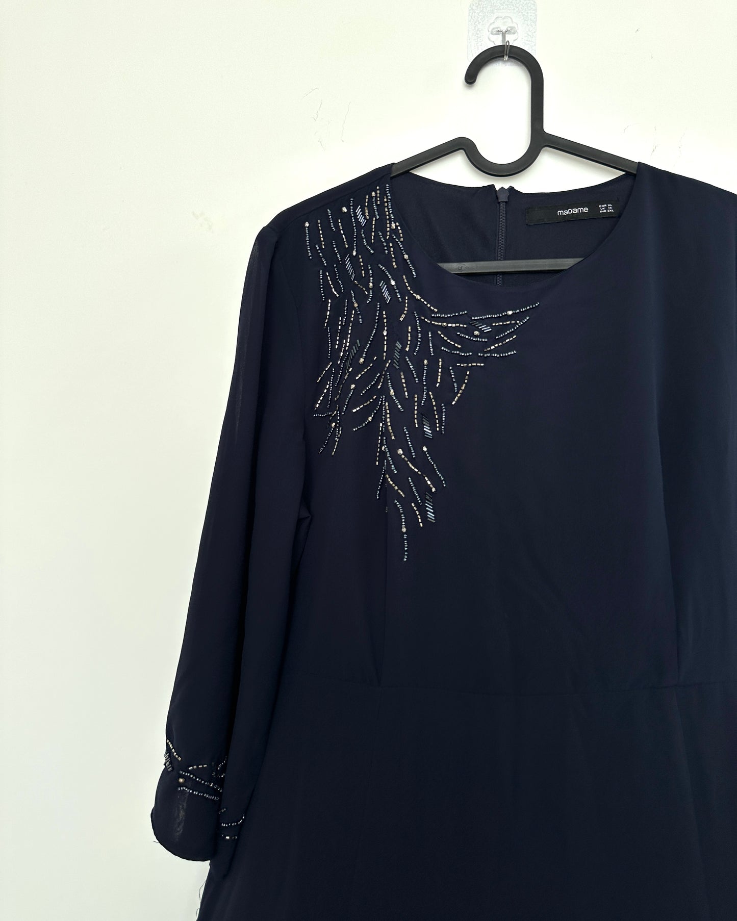 Navy blue maxi dress with embellishments