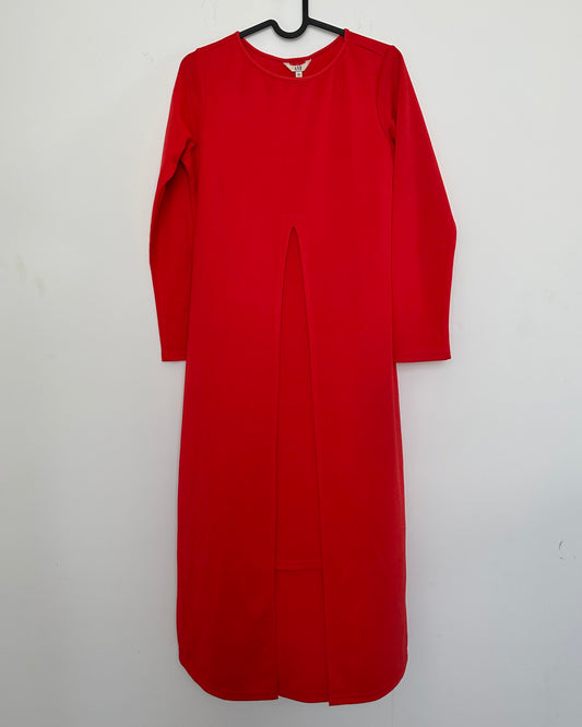 Coral orange midi dress with slit overlap