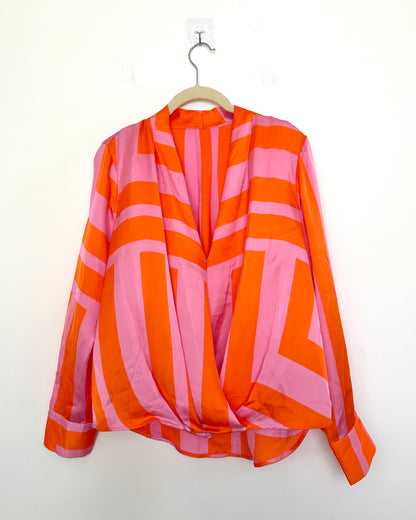 Pink and orange satin draped top