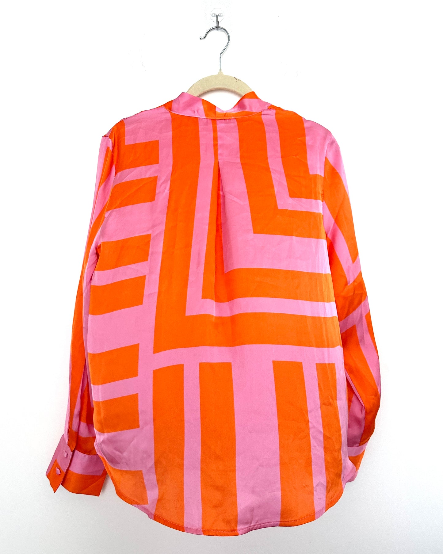 Pink and orange satin draped top