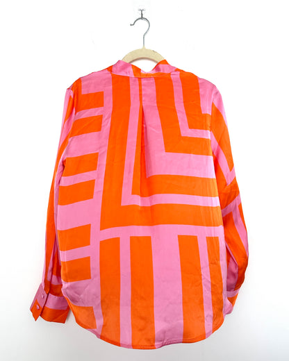 Pink and orange satin draped top