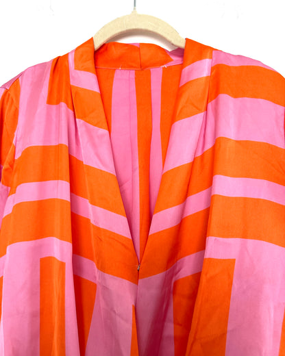 Pink and orange satin draped top