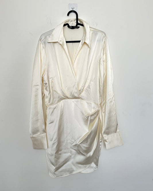 White satin pleated dress