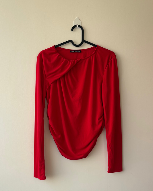 Red ruched zara top