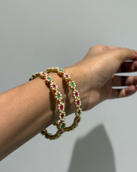 Pink and green stone bangles