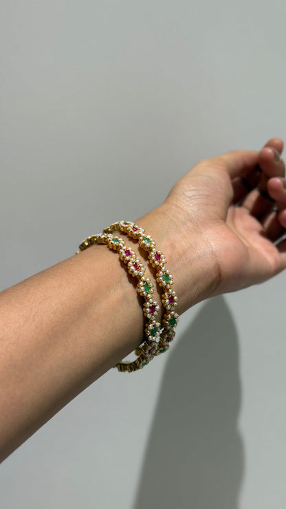 Pink and green stone bangles