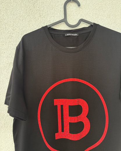 Black T-shirt with embellished logo