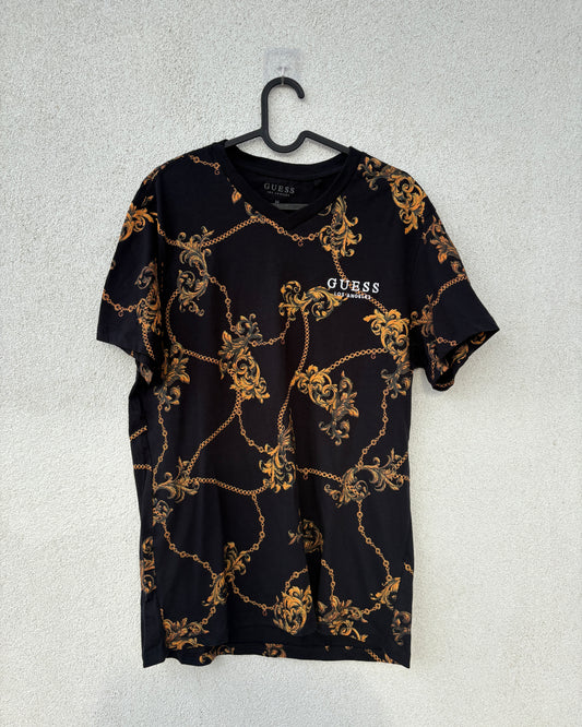 Black with yellow print T shirt
