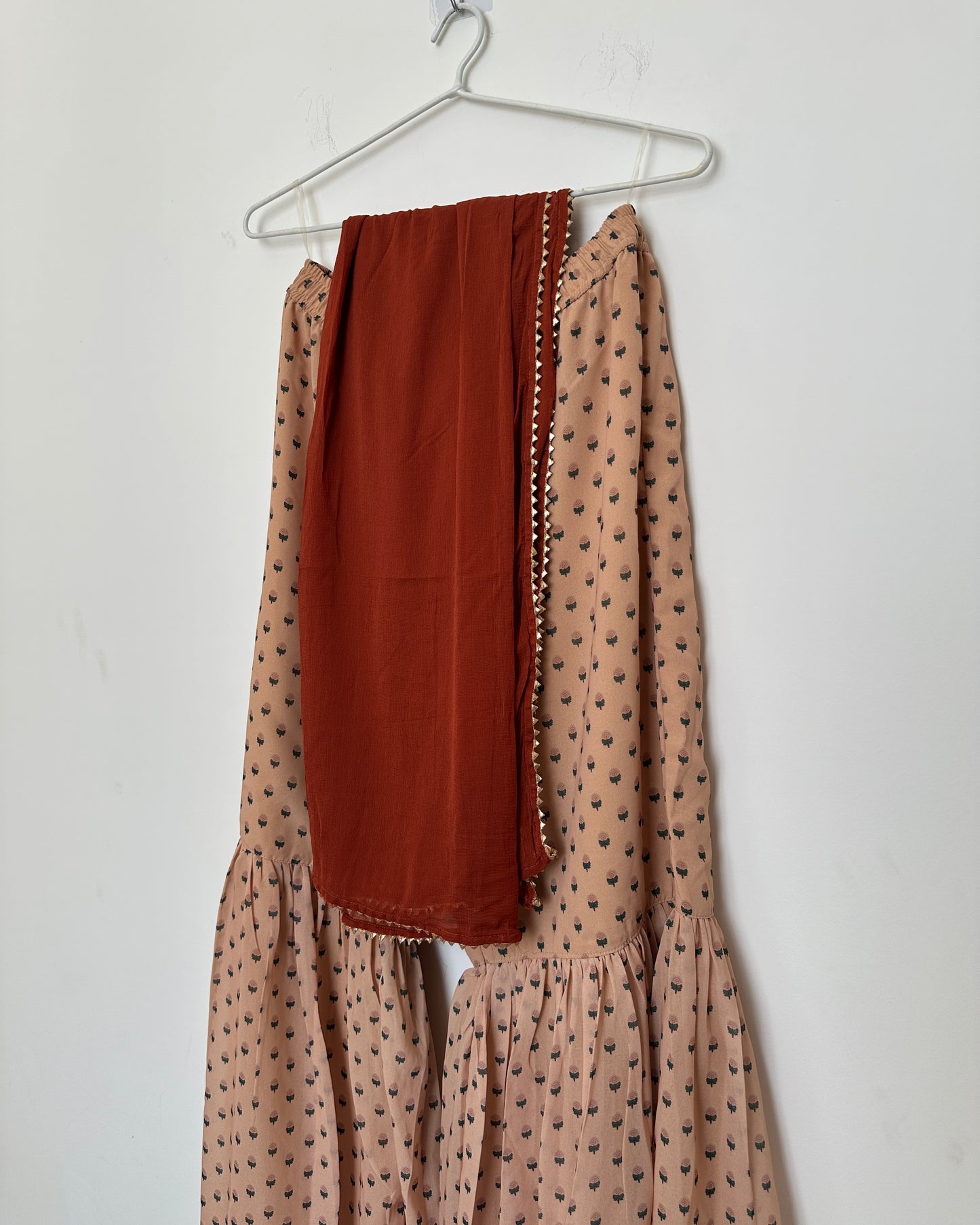 Peach and brown sharara set (set of 3)