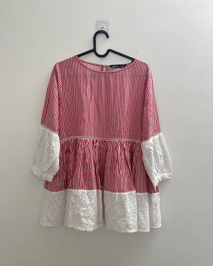 Red and white stripe top with schiffili
