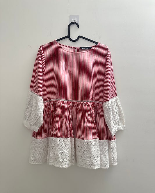 Red and white stripe top with schiffili