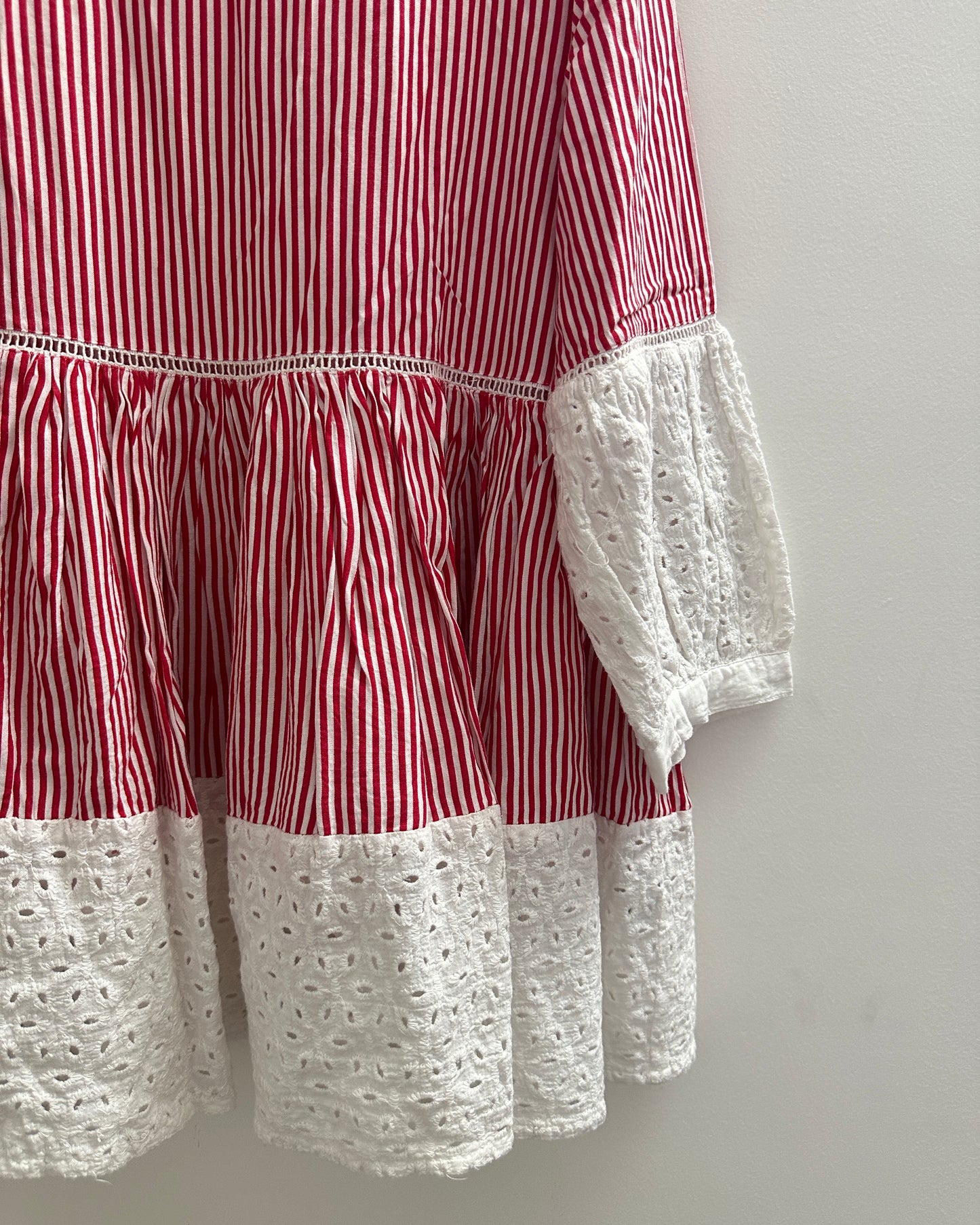 Red and white stripe top with schiffili