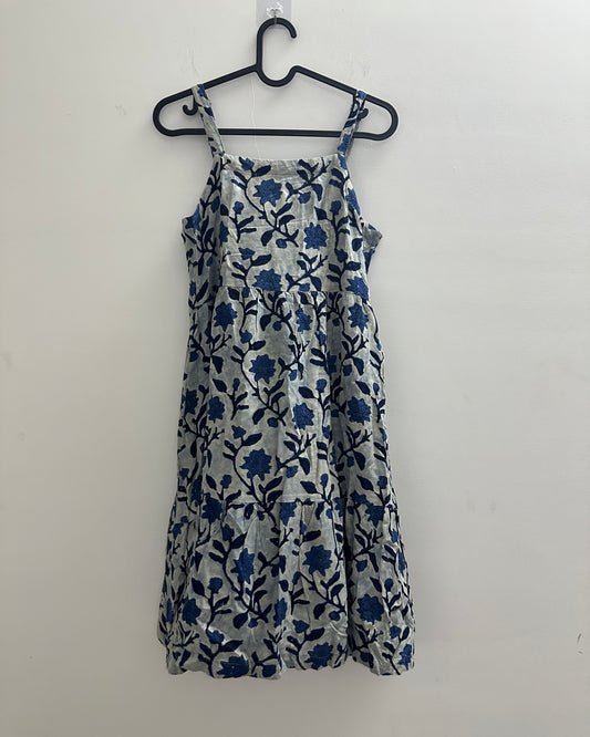 Indigo blue tiered floral kurta