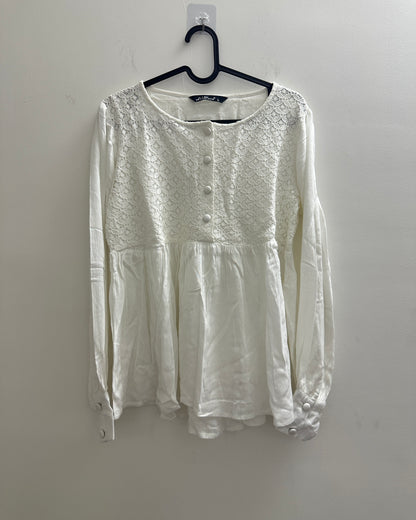 White full sleeve top with gathers