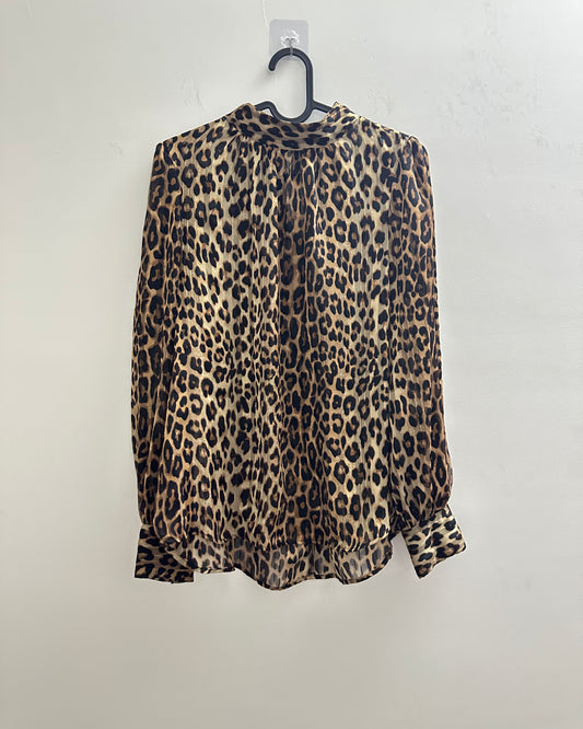Animal print blouse with gold buttons