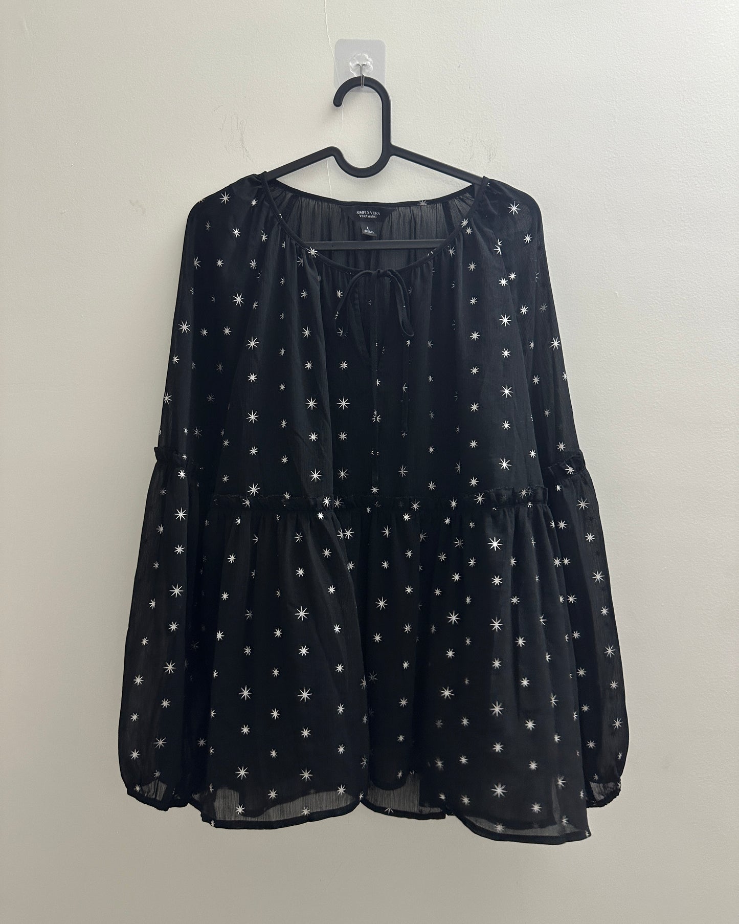 Black blouse top with white star print