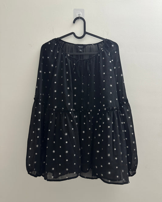 Black blouse top with white star print