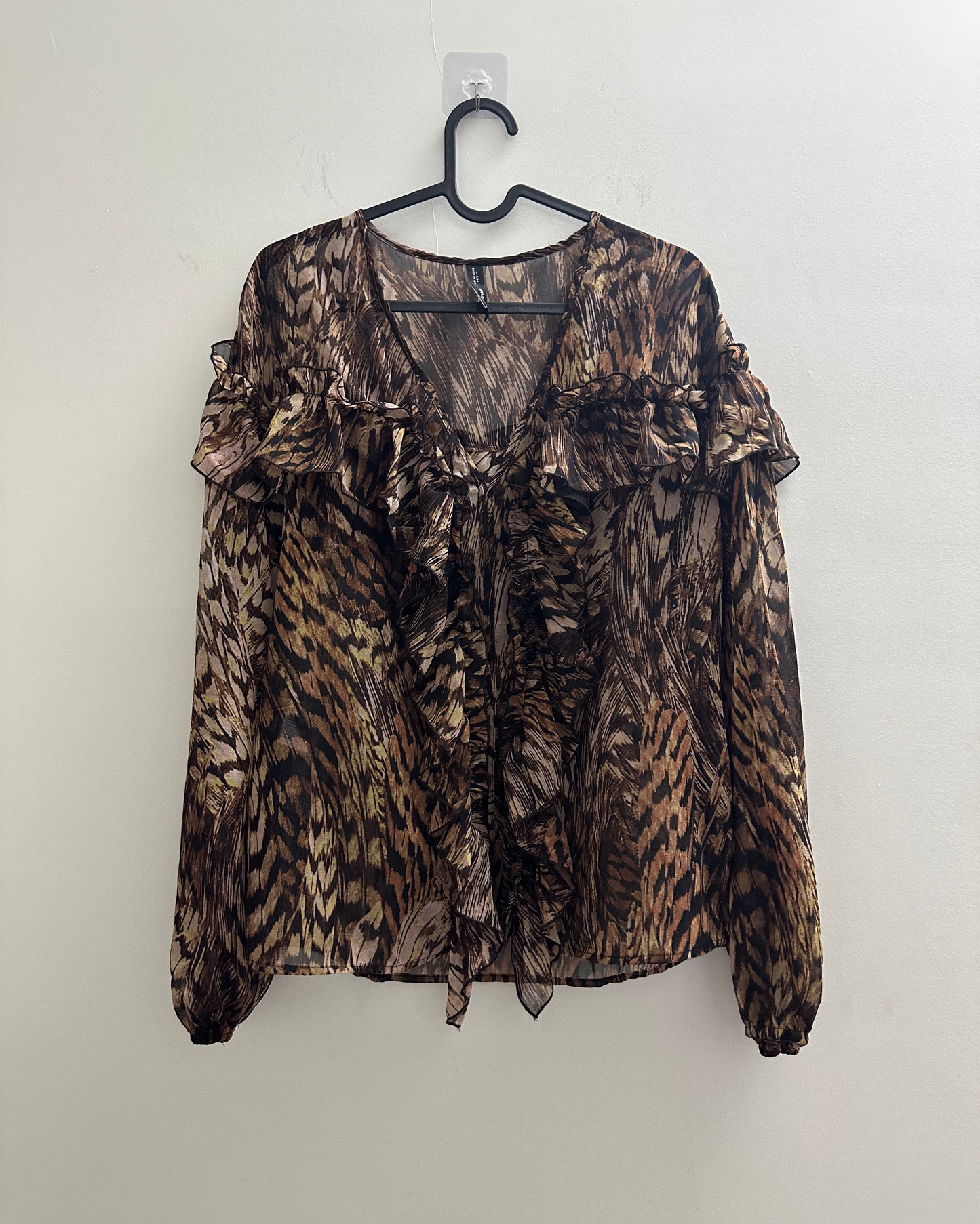 Printed animal print blouse top with frills