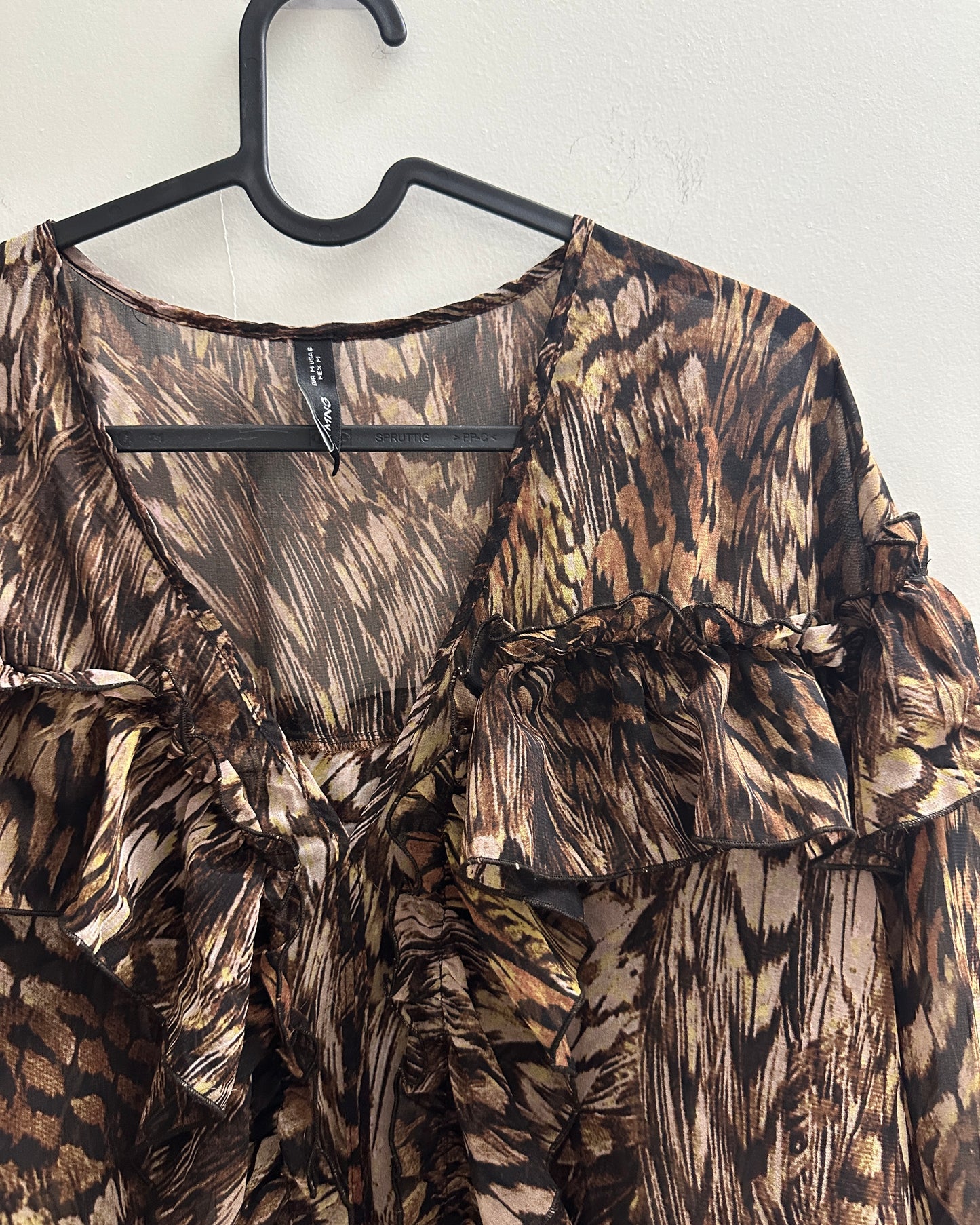 Printed animal print blouse top with frills