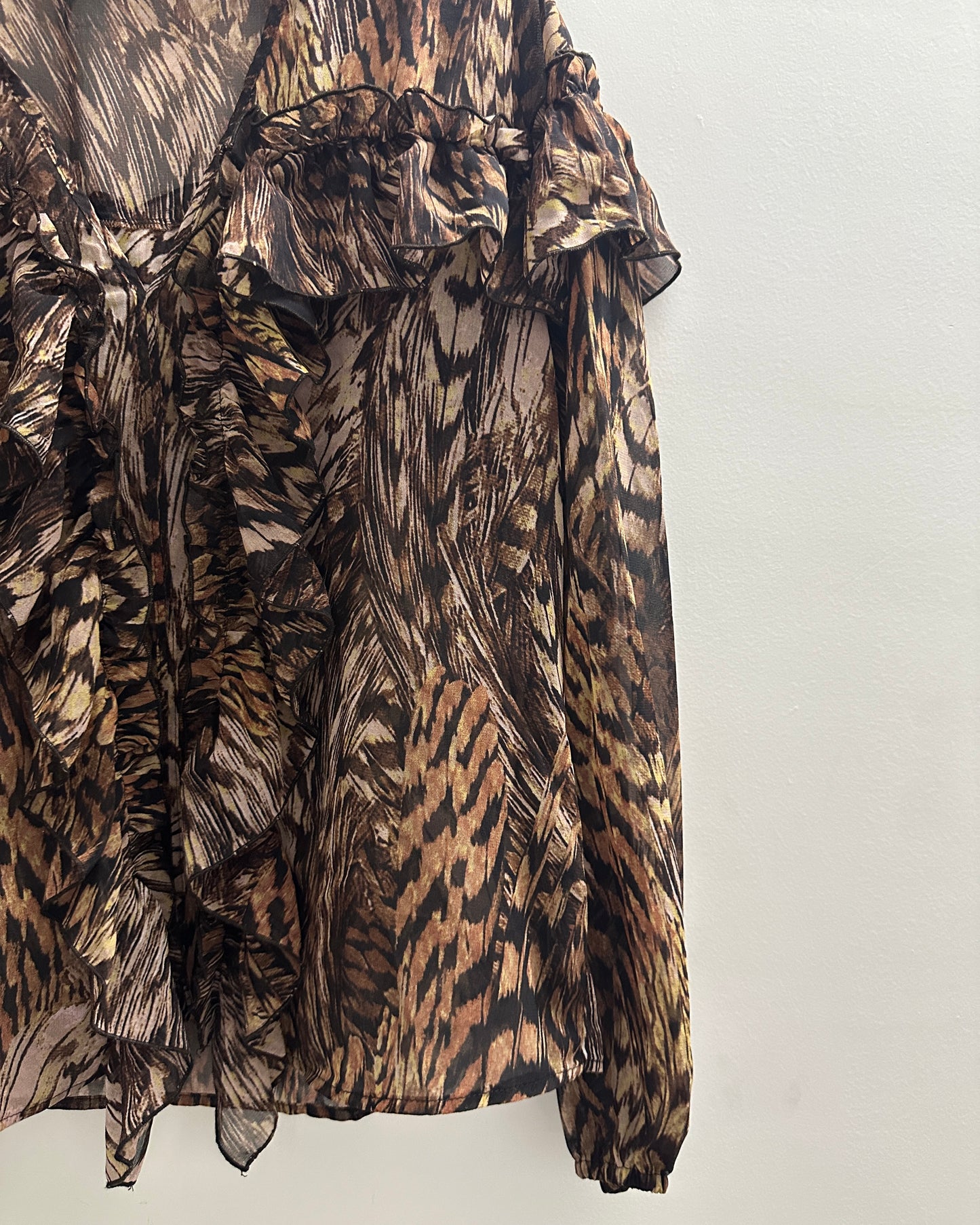 Printed animal print blouse top with frills