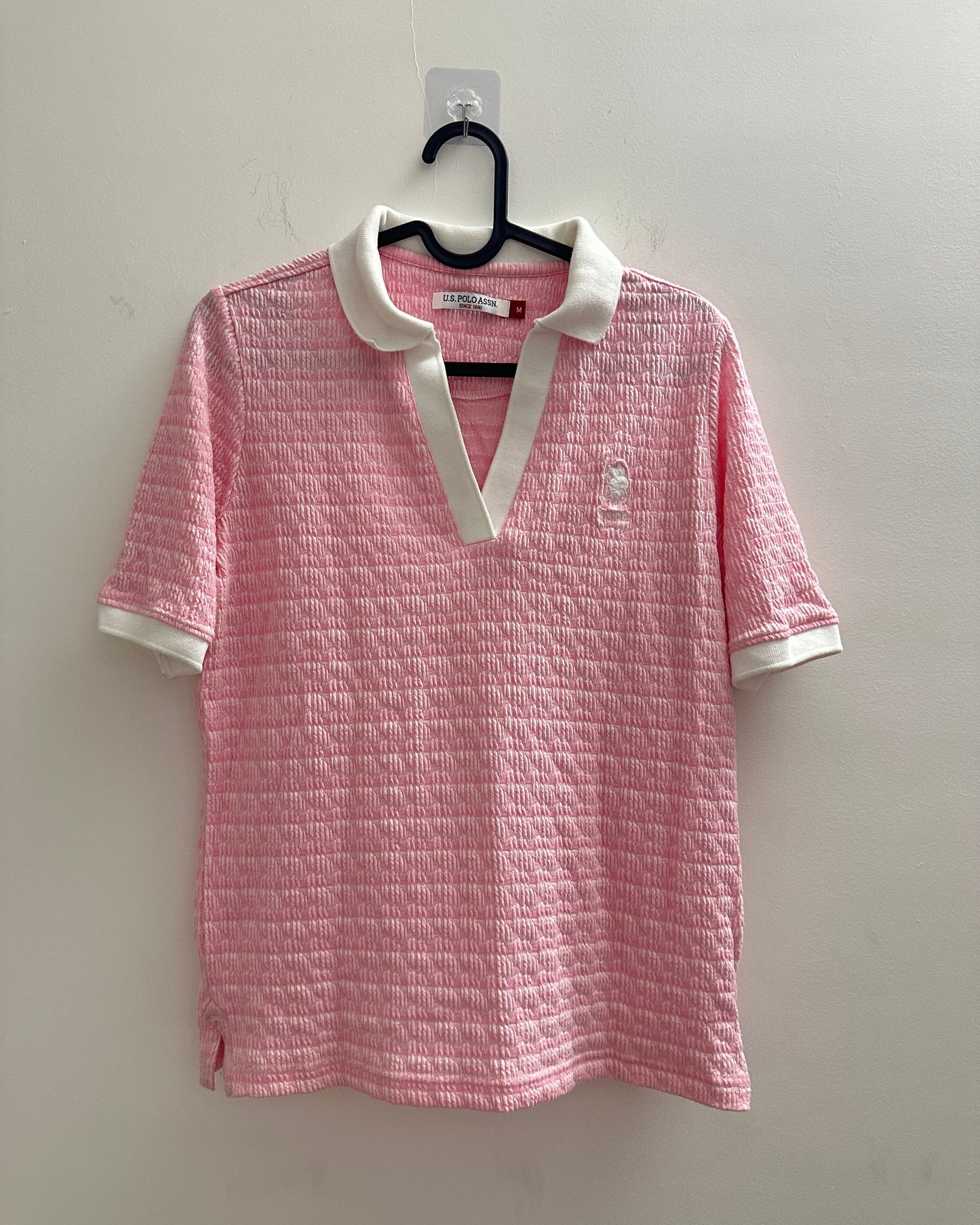 Pink and white collared tee