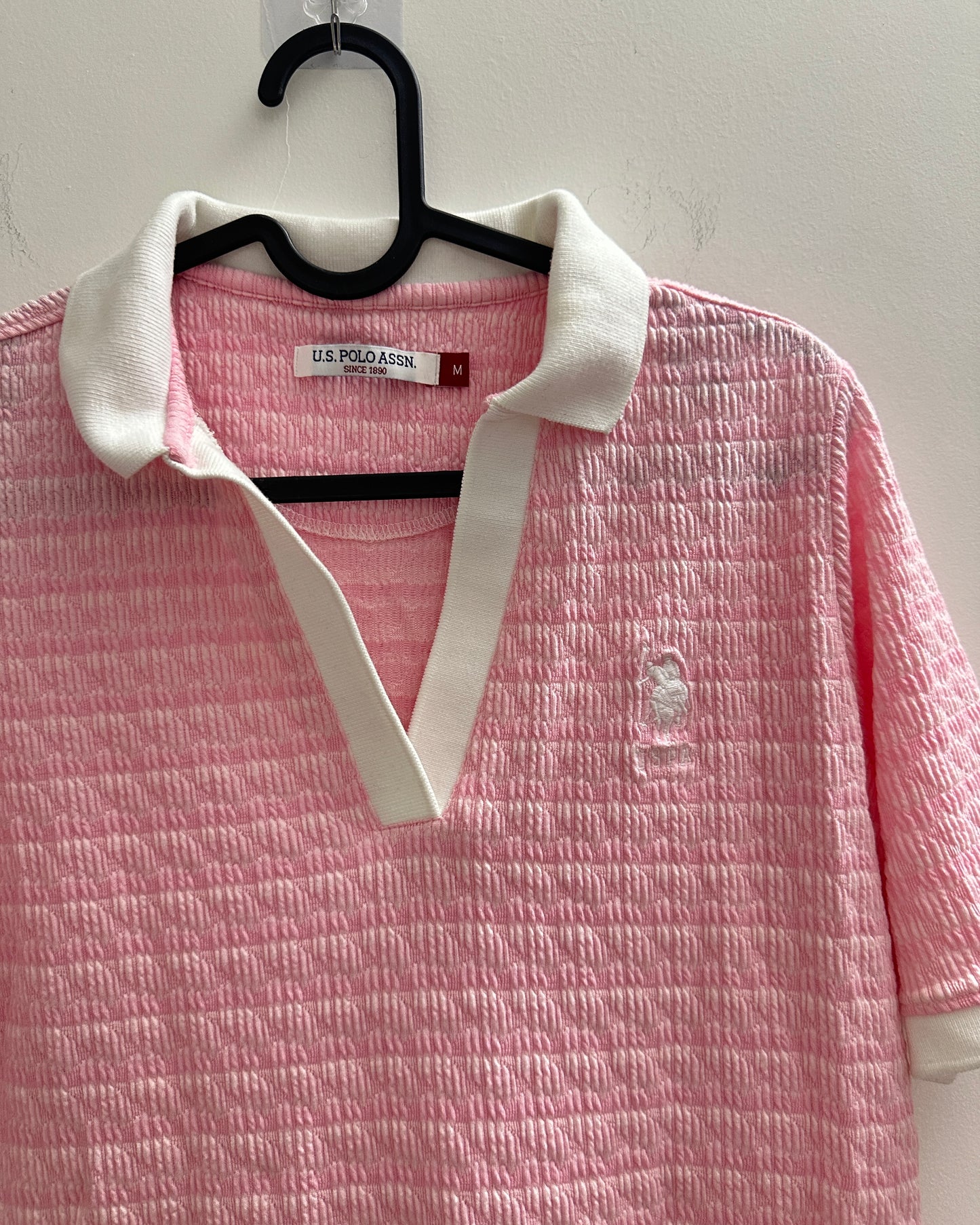 Pink and white collared tee