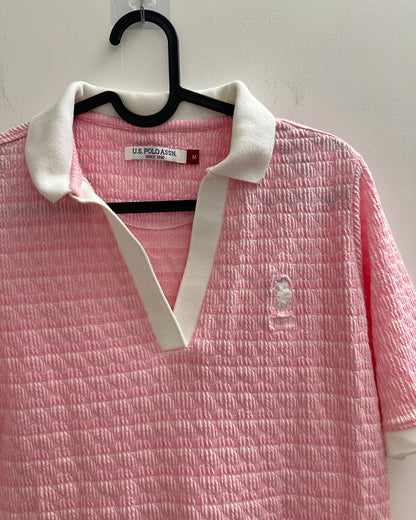Pink and white collared tee