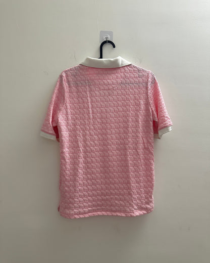 Pink and white collared tee