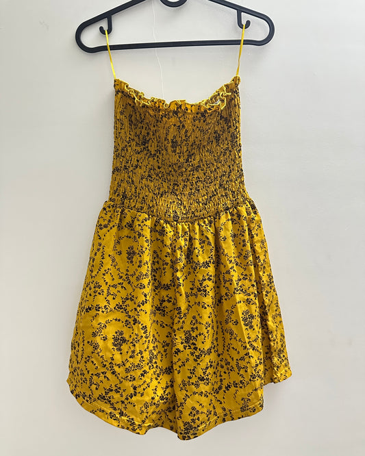 Yellow off-shoulder printed romper