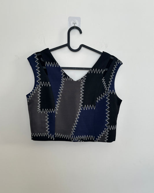 Black and grey shoulder cut-out crop top