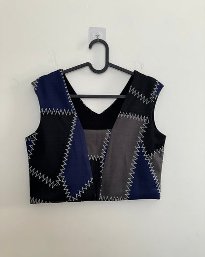 Black and grey shoulder cut-out crop top